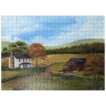 puzzleplate Autumn Farmhouse with Pumpkin Patch 500 Jigsaw Puzzle