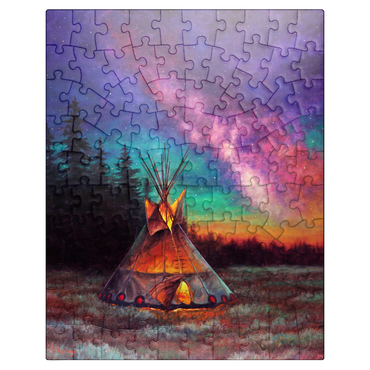 puzzleplate Illuminated Teepee Under Starry Night Sky 100 Jigsaw Puzzle
