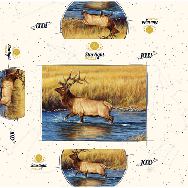 Bull Elk Crossing River in Autumn 1000 Jigsaw Puzzle box 3D Modell