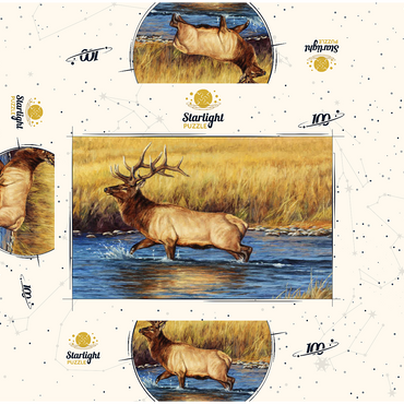 Bull Elk Crossing River in Autumn 100 Jigsaw Puzzle box 3D Modell