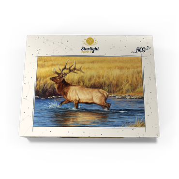 Bull Elk Crossing River in Autumn 500 Jigsaw Puzzle box view3