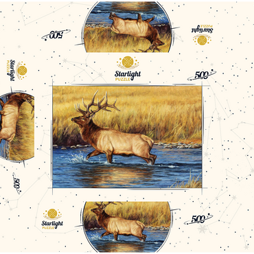 Bull Elk Crossing River in Autumn 500 Jigsaw Puzzle box 3D Modell