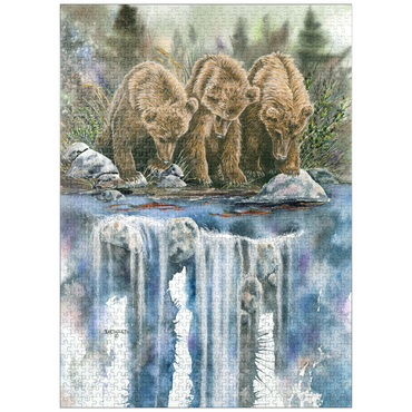 puzzleplate Three Grizzly Cubs by a Waterfall 1000 Jigsaw Puzzle
