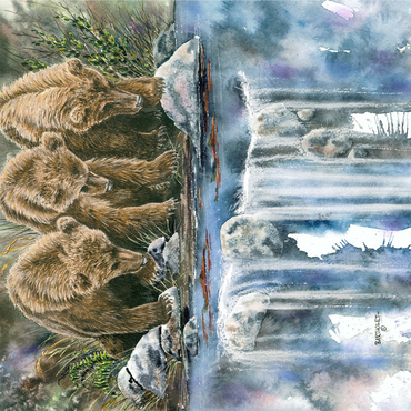 Three Grizzly Cubs by a Waterfall 1000 Jigsaw Puzzle 3D Modell