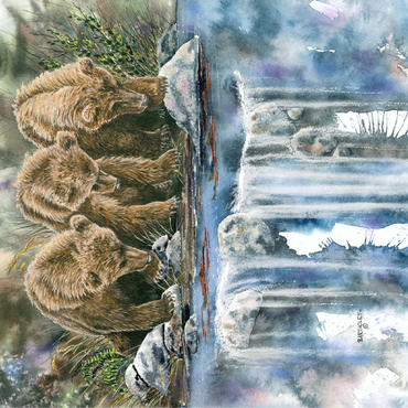 Three Grizzly Cubs by a Waterfall 100 Jigsaw Puzzle 3D Modell