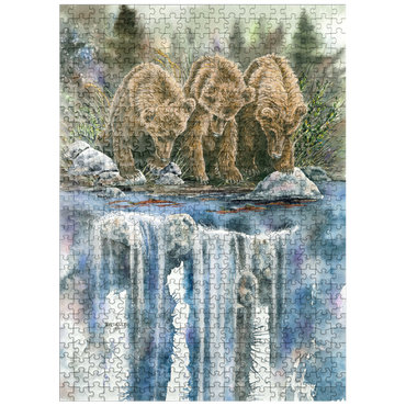 puzzleplate Three Grizzly Cubs by a Waterfall 500 Jigsaw Puzzle