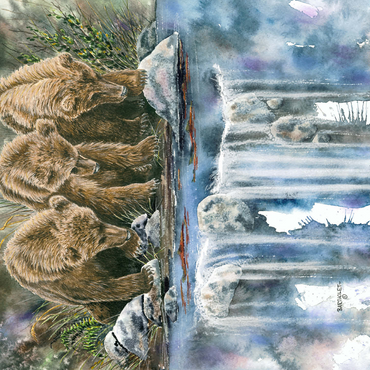Three Grizzly Cubs by a Waterfall 500 Jigsaw Puzzle 3D Modell