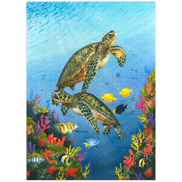 puzzleplate Vibrant Sea Turtles in Coral Reef Watercolor 1000 Jigsaw Puzzle