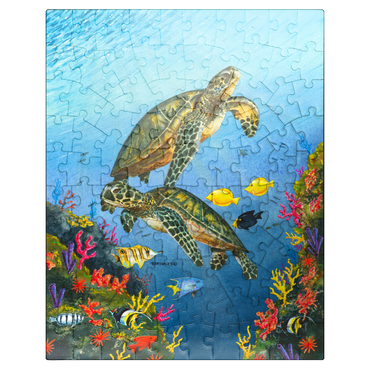 puzzleplate Vibrant Sea Turtles in Coral Reef Watercolor 100 Jigsaw Puzzle