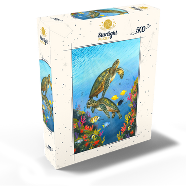Vibrant Sea Turtles in Coral Reef Watercolor 500 Jigsaw Puzzle box view2