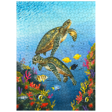 puzzleplate Vibrant Sea Turtles in Coral Reef Watercolor 500 Jigsaw Puzzle
