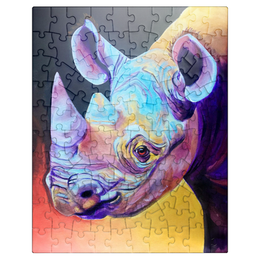 puzzleplate Vibrant Rhino Portrait in Abstract Art 100 Jigsaw Puzzle