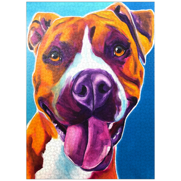 puzzleplate Colorful Portrait of Smiling Pit Bull 1000 Jigsaw Puzzle