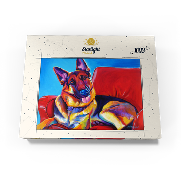 Colorful German Shepherd on Red Chair 1000 Jigsaw Puzzle box view3