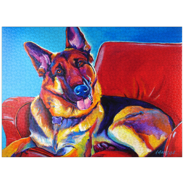 puzzleplate Colorful German Shepherd on Red Chair 1000 Jigsaw Puzzle