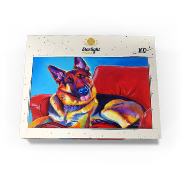Colorful German Shepherd on Red Chair 100 Jigsaw Puzzle box view3