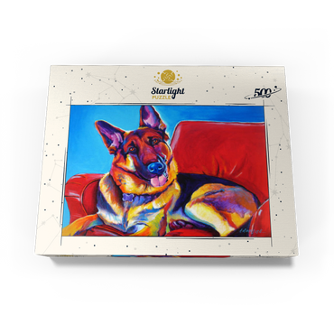 Colorful German Shepherd on Red Chair 500 Jigsaw Puzzle box view3