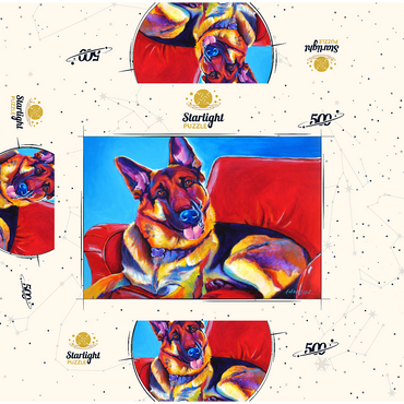 Colorful German Shepherd on Red Chair 500 Jigsaw Puzzle box 3D Modell