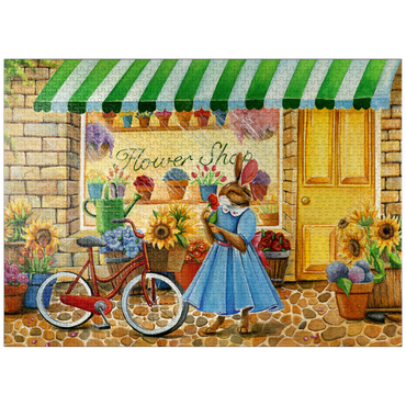 puzzleplate Title: Whimsical Bunny at the Flower Shop 1000 Jigsaw Puzzle
