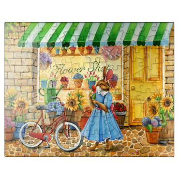 puzzleplate Title: Whimsical Bunny at the Flower Shop 100 Jigsaw Puzzle