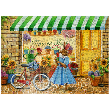 puzzleplate Title: Whimsical Bunny at the Flower Shop 500 Jigsaw Puzzle