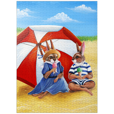 puzzleplate Beach Bunnies - Vintage-Inspired Animal Illustration 1000 Jigsaw Puzzle