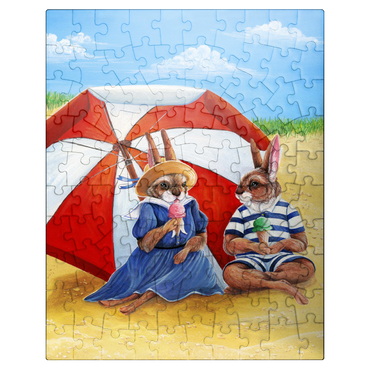 puzzleplate Beach Bunnies - Vintage-Inspired Animal Illustration 100 Jigsaw Puzzle