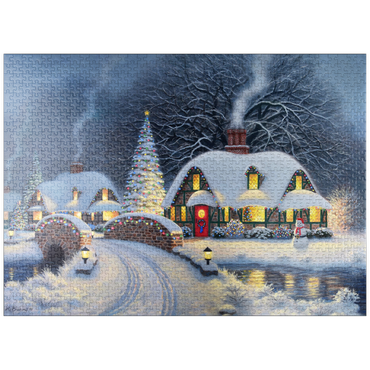 puzzleplate Snowy Christmas Village with Lit Cottages 1000 Jigsaw Puzzle