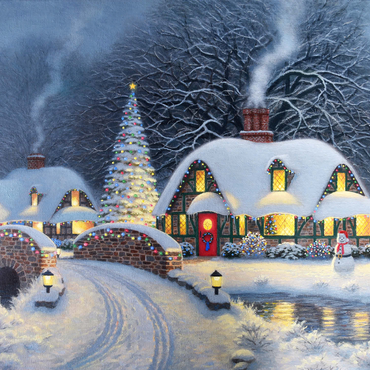 Snowy Christmas Village with Lit Cottages 1000 Jigsaw Puzzle 3D Modell