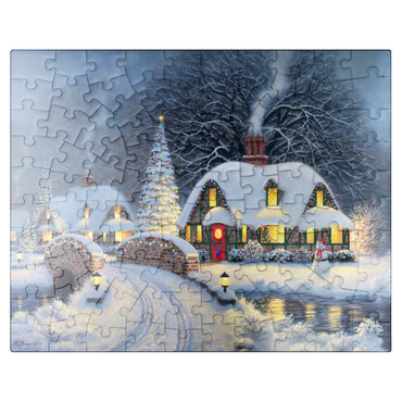 puzzleplate Snowy Christmas Village with Lit Cottages 100 Jigsaw Puzzle