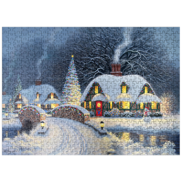 puzzleplate Snowy Christmas Village with Lit Cottages 500 Jigsaw Puzzle