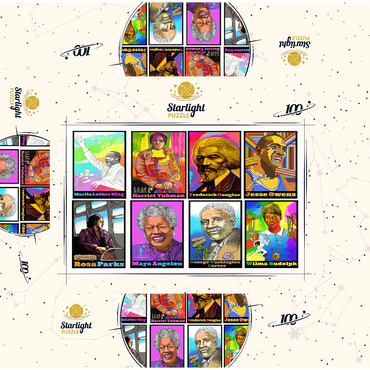 Colorful Portraits of Influential Black Leaders 100 Jigsaw Puzzle box 3D Modell