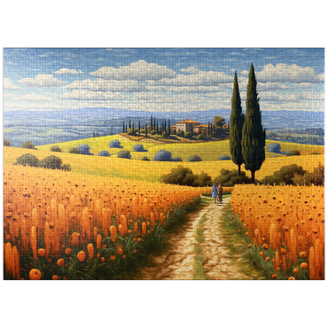 puzzleplate Golden Fields of Tuscany with Cypress Trees 1000 Jigsaw Puzzle