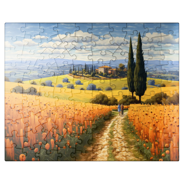 puzzleplate Golden Fields of Tuscany with Cypress Trees 100 Jigsaw Puzzle