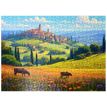 puzzleplate Tuscan Countryside with Wildflowers and Rolling Hills 500 Jigsaw Puzzle