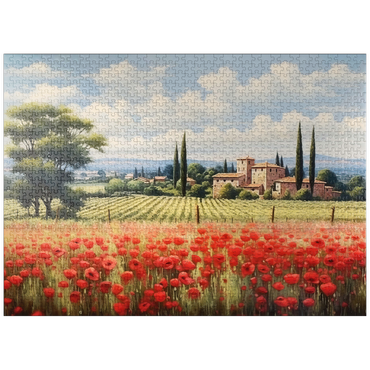 puzzleplate Tuscan Countryside with Red Poppy Field 1000 Jigsaw Puzzle