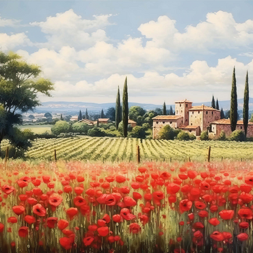 Tuscan Countryside with Red Poppy Field 1000 Jigsaw Puzzle 3D Modell