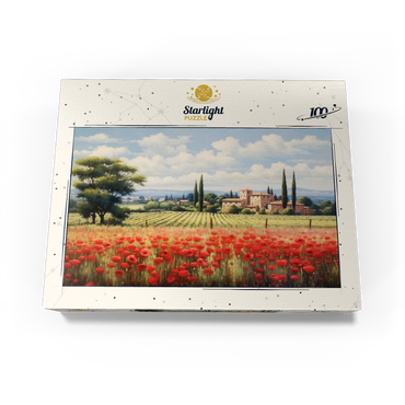 Tuscan Countryside with Red Poppy Field 100 Jigsaw Puzzle box view3