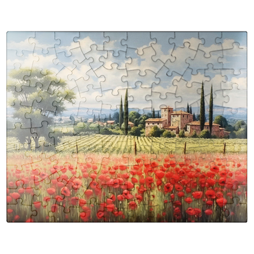 puzzleplate Tuscan Countryside with Red Poppy Field 100 Jigsaw Puzzle