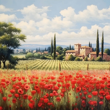 Tuscan Countryside with Red Poppy Field 100 Jigsaw Puzzle 3D Modell