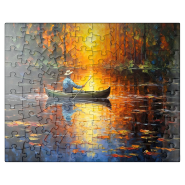 puzzleplate Sunlit Canoe Ride on a Serene Lake 100 Jigsaw Puzzle