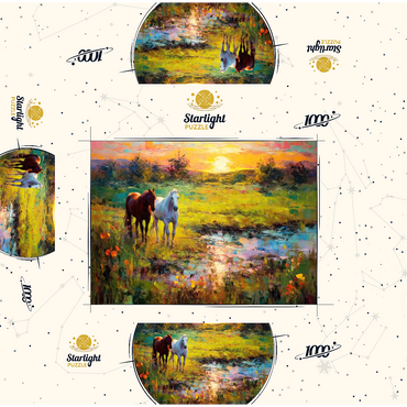Horses Grazing by Sunset Pond 1000 Jigsaw Puzzle box 3D Modell