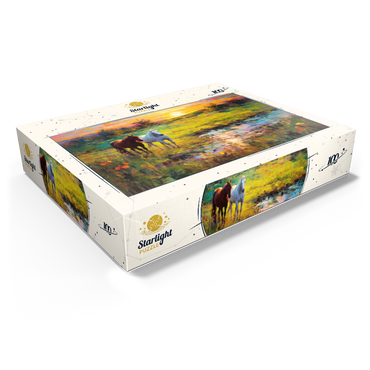 Horses Grazing by Sunset Pond 100 Jigsaw Puzzle box view1