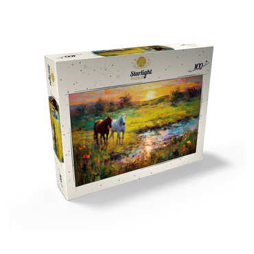 Horses Grazing by Sunset Pond 100 Jigsaw Puzzle box view2