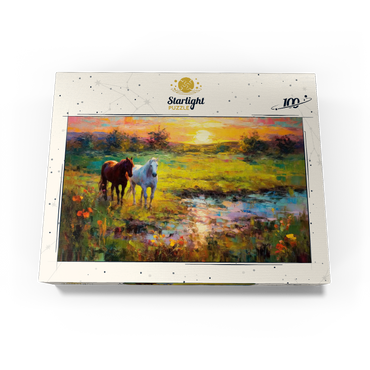 Horses Grazing by Sunset Pond 100 Jigsaw Puzzle box view3