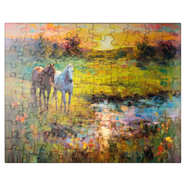 puzzleplate Horses Grazing by Sunset Pond 100 Jigsaw Puzzle