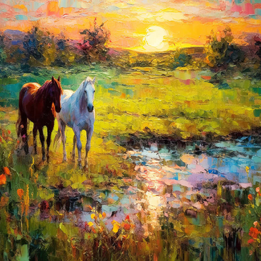 Horses Grazing by Sunset Pond 100 Jigsaw Puzzle 3D Modell
