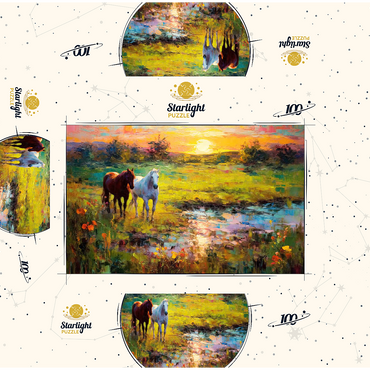 Horses Grazing by Sunset Pond 100 Jigsaw Puzzle box 3D Modell