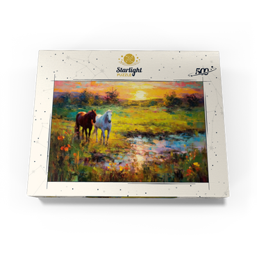 Horses Grazing by Sunset Pond 500 Jigsaw Puzzle box view3