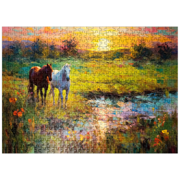 puzzleplate Horses Grazing by Sunset Pond 500 Jigsaw Puzzle